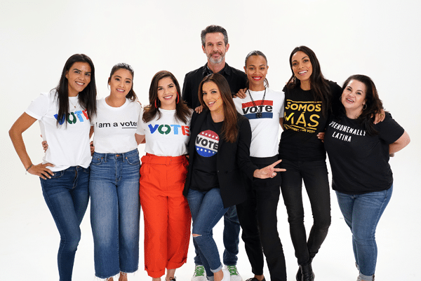 Eva Longoria, America Ferrera, Gina Rodriguez, Zoe Saldana and Rosario Dawson are seen prior to the Latinas Stand Up rally ALEXANDER TAMARGO/GETTY IMAGES