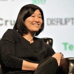 Jenny Lee sitting on a panel at TechCrunch Disrupt in San Francisco