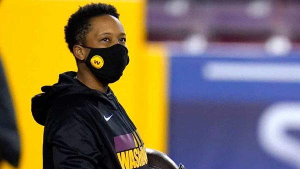 Jennifer King close side profile wearing Washington Football team uniform