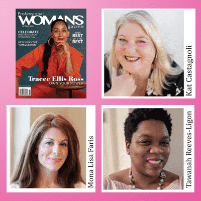 PWM cover Tracee Ellis Ross, Editors Kat C. and Tawanah R. with Mona Lisa Faris-publisher